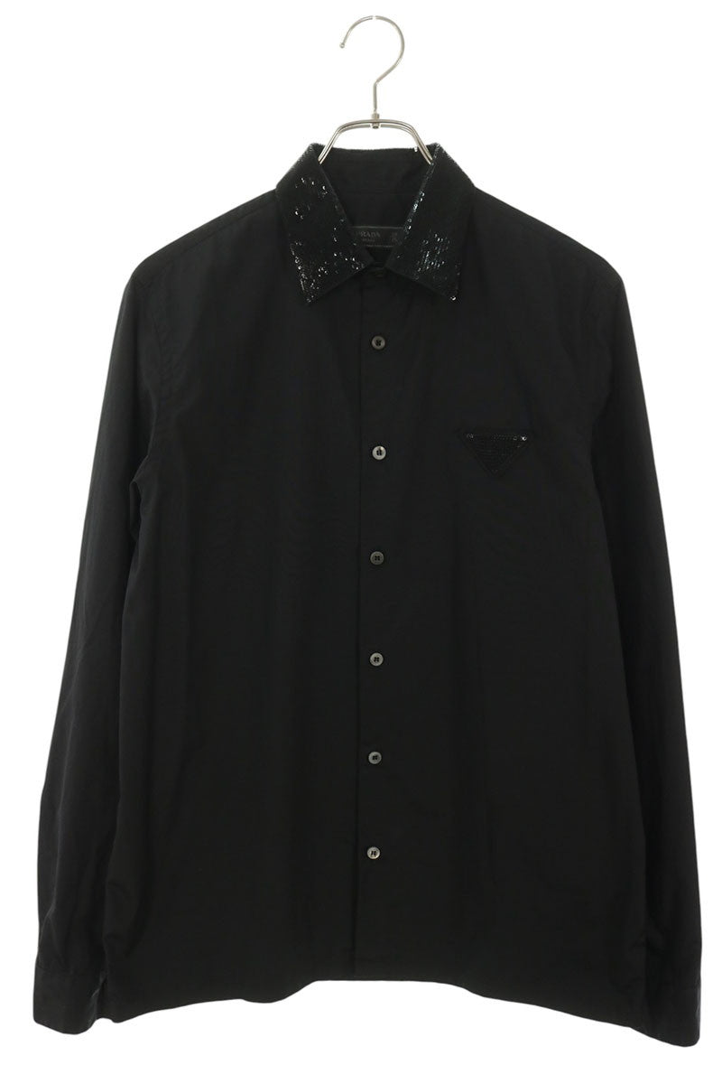 PRADA Sequin Collar Cotton Shirt Black Size 38