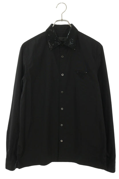 PRADA Sequin Collar Cotton Shirt Black Size 38