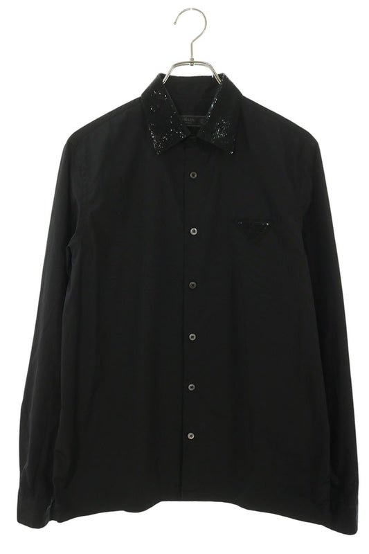 PRADA Sequin Collar Cotton Shirt Black Size 38