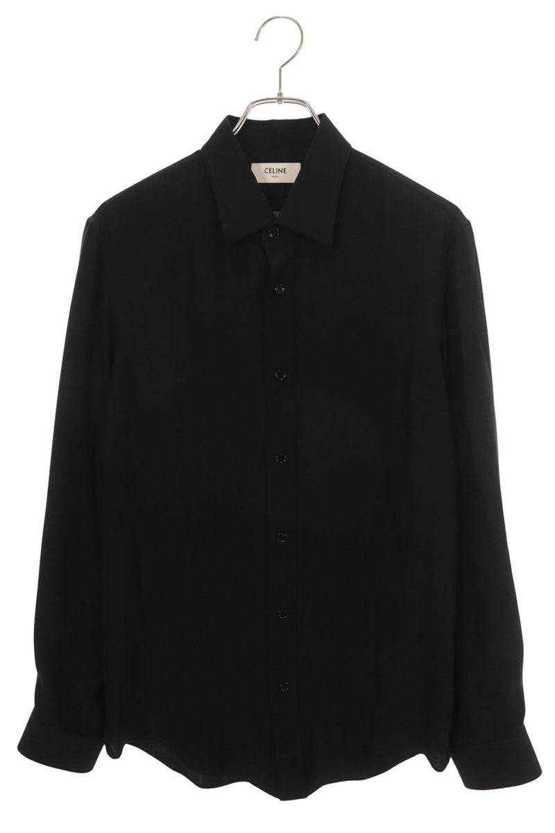 CELINE Micro Triomphe Silk Shirt Black Size 37