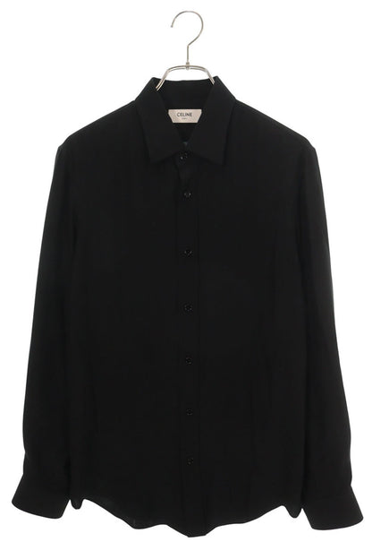 CELINE Micro Triomphe Silk Shirt Black Size 37