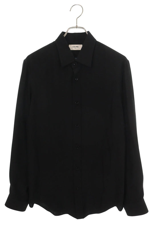 CELINE Micro Triomphe Silk Shirt Black Size 37