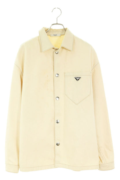 PRADA Triangle Logo Denim Shirt Beige Size M