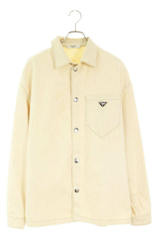 PRADA Triangle Logo Denim Shirt Beige Size M