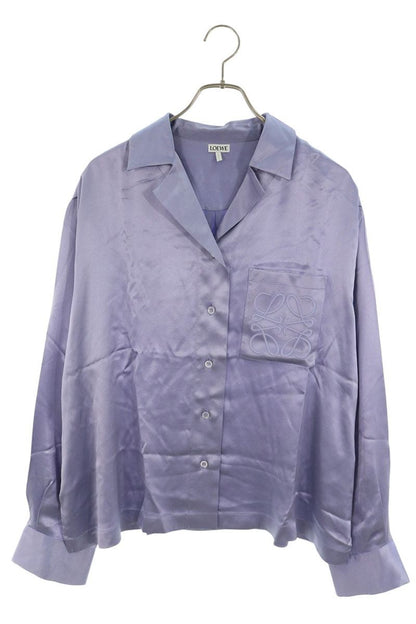 LOEWE Anagram Pajama Silk Long Sleeve Shirt Purple Size 40
