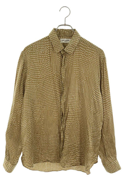 SAINT LAURENT PARIS Polka Dot Silk Shirt Gold Size 39