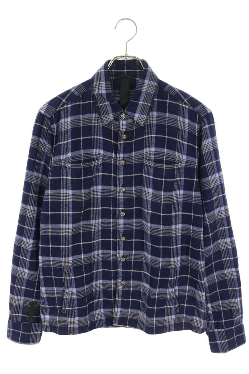 Chrome Hearts Check Cross Patch Leather Sleeve Shirt Size S