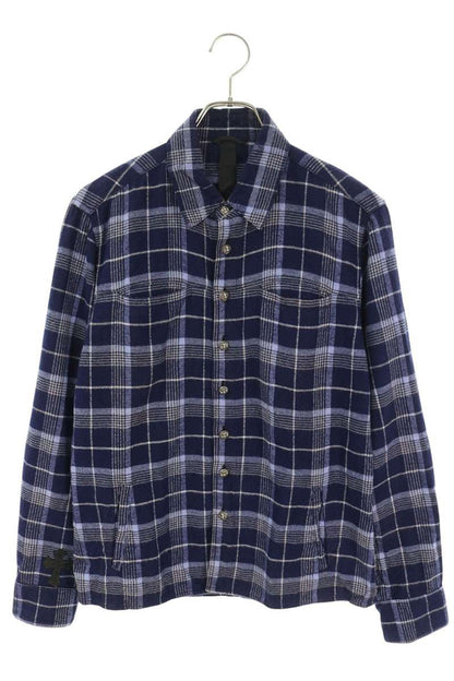 Chrome Hearts Check Cross Patch Leather Sleeve Shirt Size S