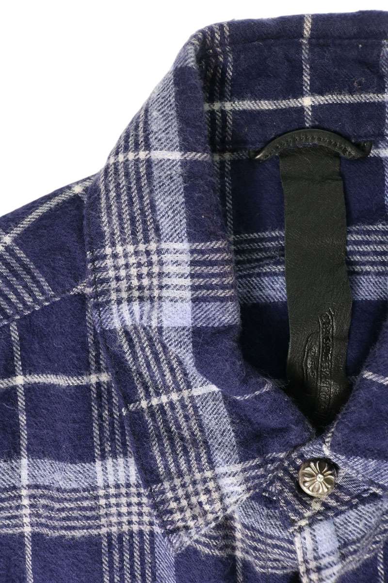 Chrome Hearts Check Cross Patch Leather Sleeve Shirt Size S