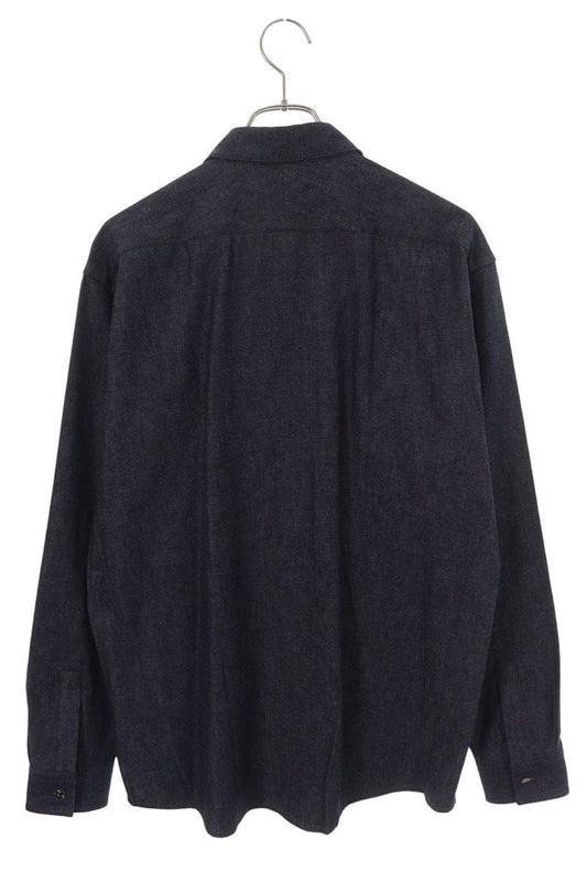 HERMES Indigo Cotton Pocket Long Sleeve Shirt Size 41
