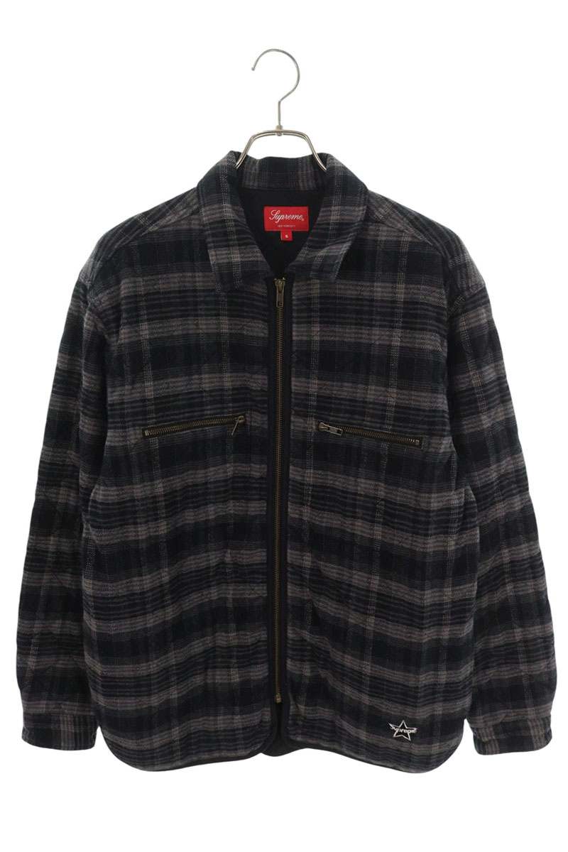 SUPREME 19AW Quilted Plaid Zip Up Shirt Gray Size S