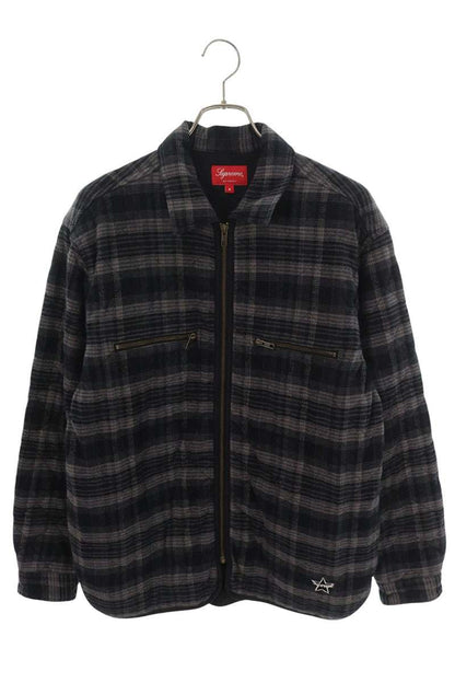 SUPREME 19AW Quilted Plaid Zip Up Shirt Gray Size S