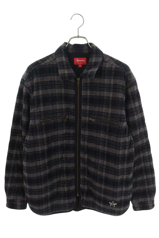 SUPREME 19AW Quilted Plaid Zip Up Shirt Gray Size S