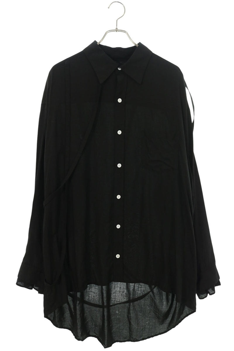 sulvam Rayon Corded Oversized Long Sleeve Shirt Black Size L