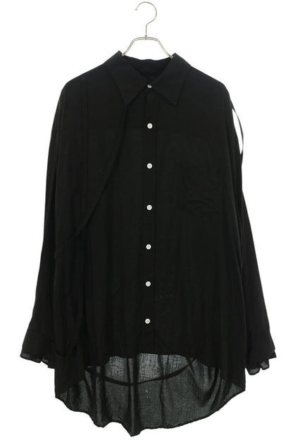 sulvam Rayon Corded Oversized Long Sleeve Shirt Black Size L
