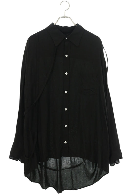 sulvam Rayon Corded Oversized Long Sleeve Shirt Black Size L