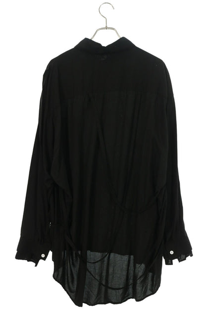 sulvam Rayon Corded Oversized Long Sleeve Shirt Black Size L