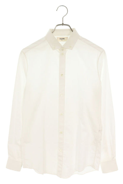 CELINE Cotton Button-Down Long Sleeve Shirt White Size 37