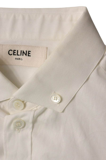 CELINE Cotton Button-Down Long Sleeve Shirt White Size 37