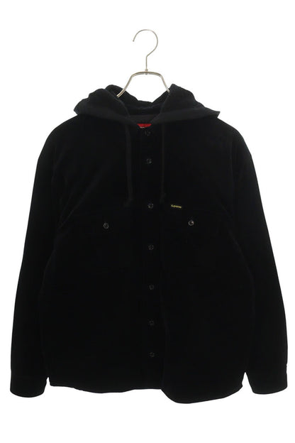SUPREME 25AW Quilted Lined Hooded Velvet Shirt Black Size S