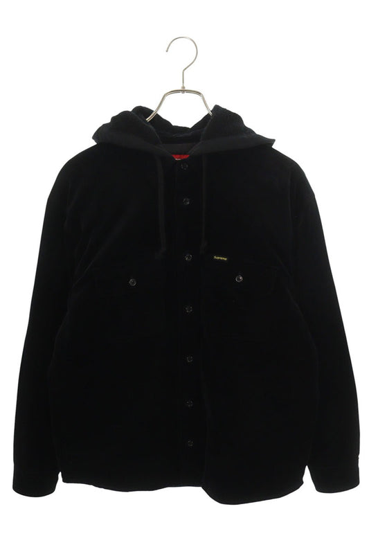 SUPREME 25AW Quilted Lined Hooded Velvet Shirt Black Size S