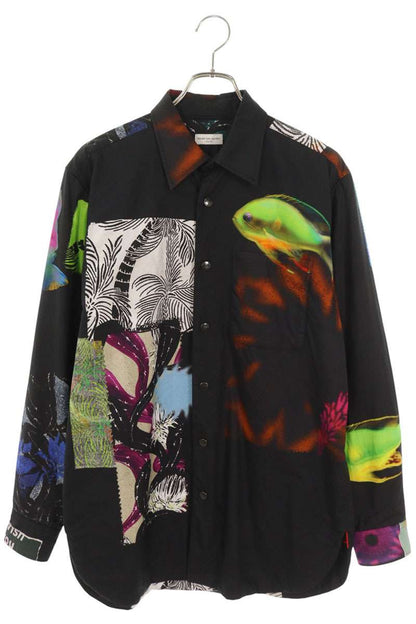 DRIES VAN NOTEN Multi Print Snap Button Shirt Black Size 46