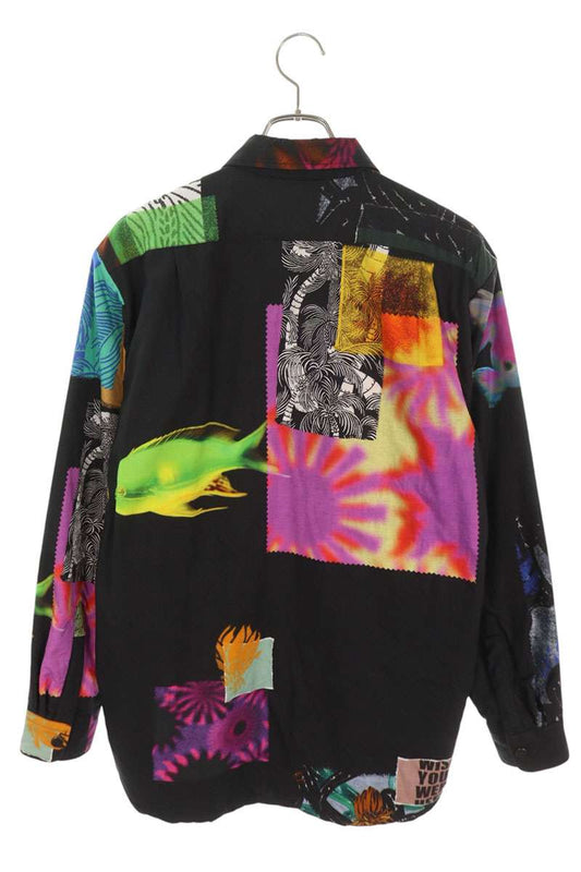DRIES VAN NOTEN Multi Print Snap Button Shirt Black Size 46