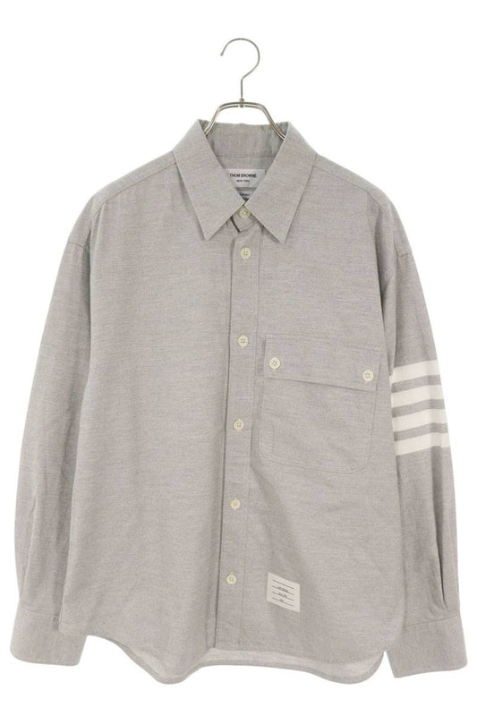 THOM BROWNE Flannel 4-BAR Oversized Long Shirt Gray Size 1