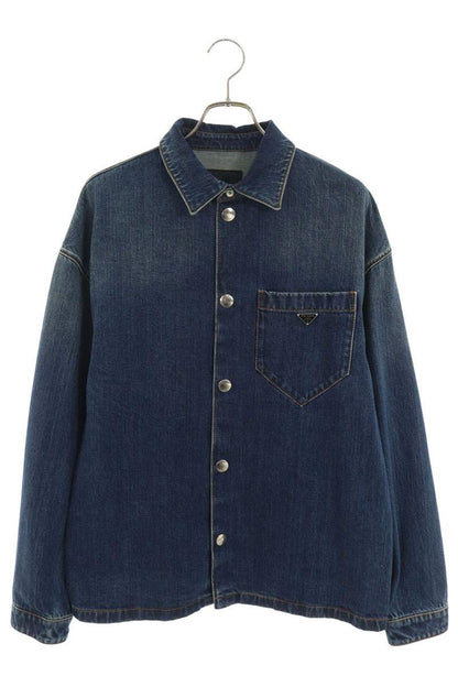PRADA Triangle Logo Denim Shirt Indigo Size L