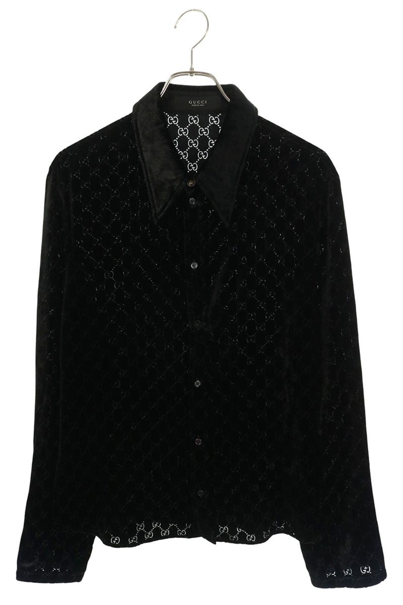 GUCCI GG Stretch Velvet Devore Shirt Black Size 50
