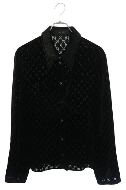 GUCCI GG Stretch Velvet Devore Shirt Black Size 50