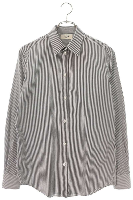 CELINE Stripe Cotton Long Sleeve Shirt Navy/White Size 37