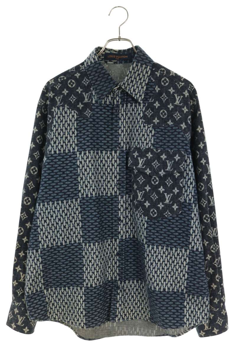 LOUISVUITTON 20AW Monogram Wave Damier Shirt Blue Size S