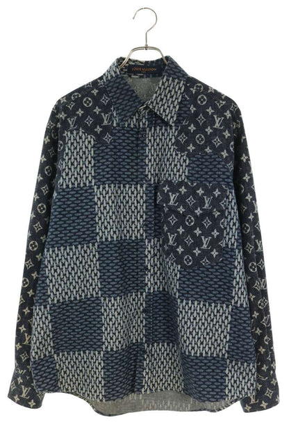 LOUISVUITTON 20AW Monogram Wave Damier Shirt Blue Size S