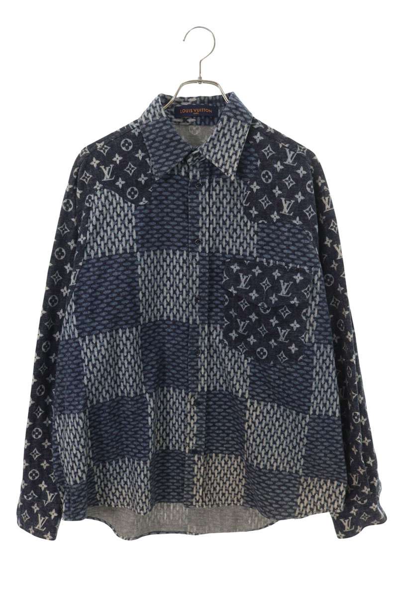 LOUISVUITTON 20AW Monogram Damier Flannel Shirt Blue Size M