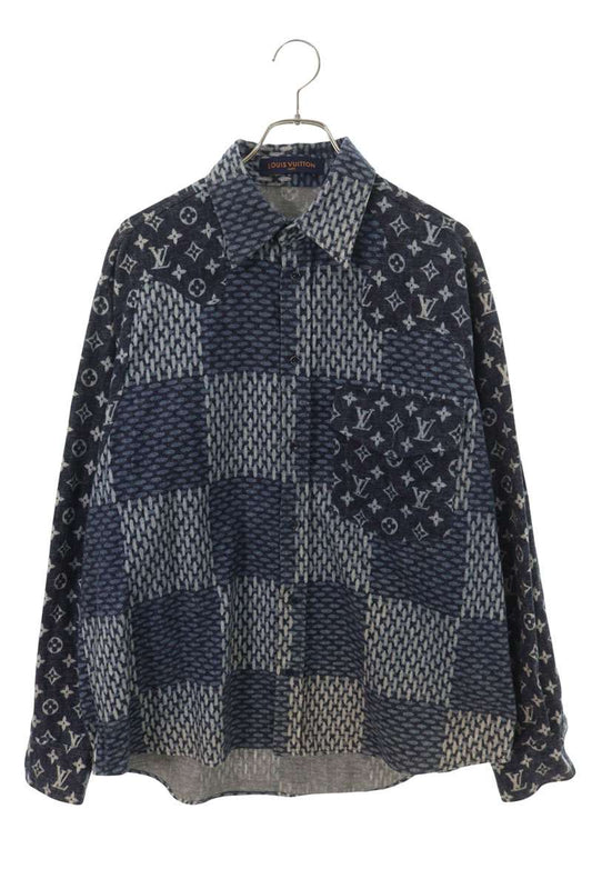LOUISVUITTON 20AW Monogram Damier Flannel Shirt Blue Size M