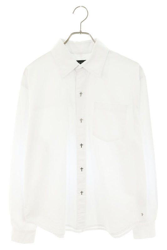 LAST NEST Cross Button Cotton Shirt White Size M
