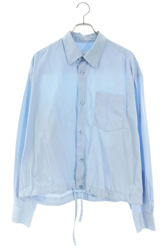 AMI Alexandre Mattiussi Cropped Drawcord Shirt Blue Size 40