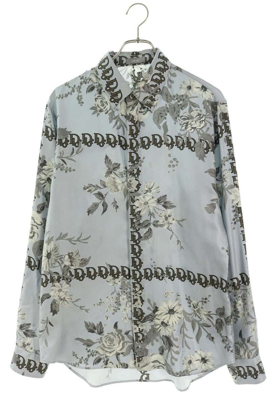 DIOR 21SS Floral Silk Long Sleeve Shirt Light Blue Size 40