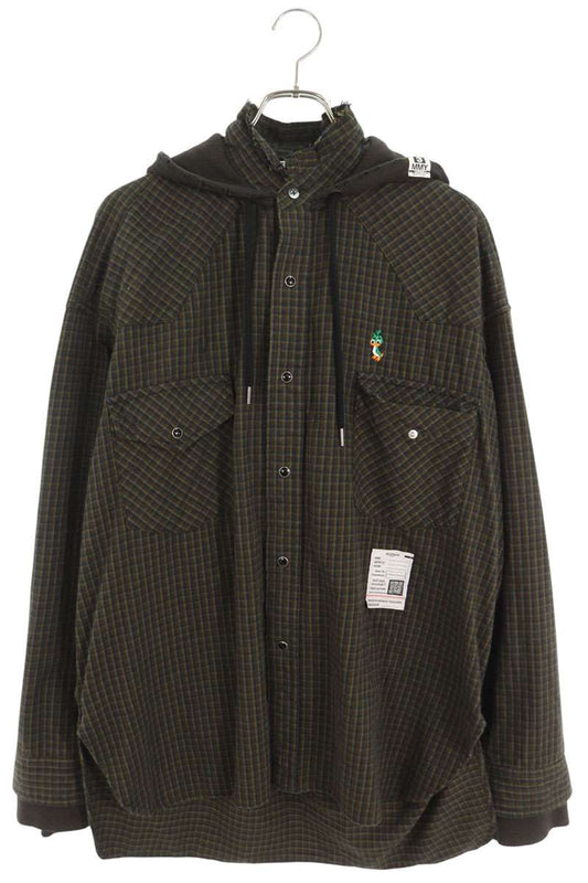 MIHARAYASUHIRO Hooded Check Long Sleeve Shirt Green Size 46