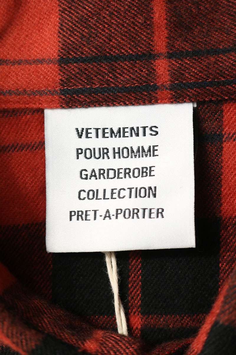 VETEMENTS 26SS Leather Cross Patch Flannel Shirt Red Size S