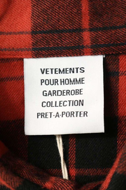 VETEMENTS 26SS Leather Cross Patch Flannel Shirt Red Size S