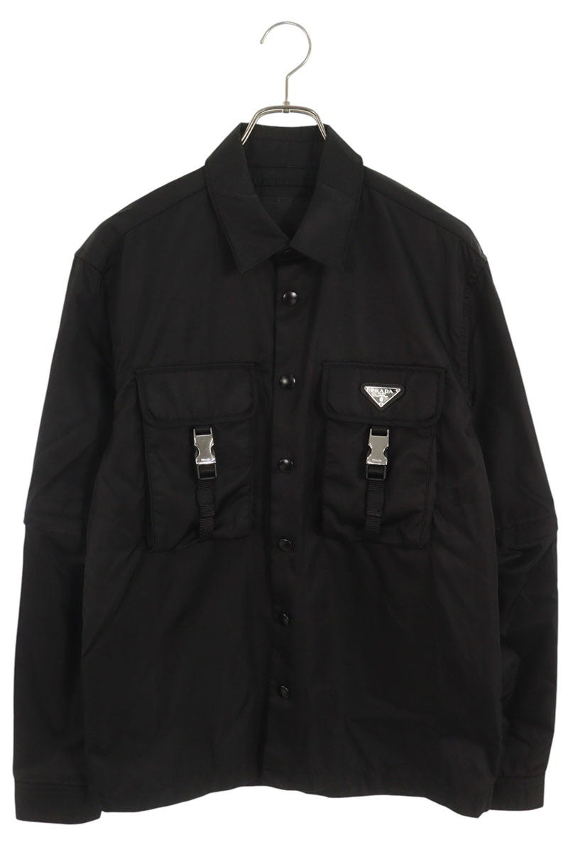 PRADA RE-NYLON Triangle Logo Long Sleeve Shirt Black Size S