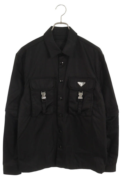 PRADA RE-NYLON Triangle Logo Long Sleeve Shirt Black Size S