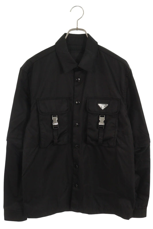 PRADA RE-NYLON Triangle Logo Long Sleeve Shirt Black Size S