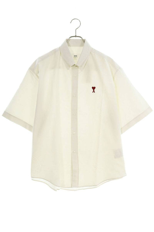 AMI 24SS Embroidered Short Sleeve Shirt White x Red Size S