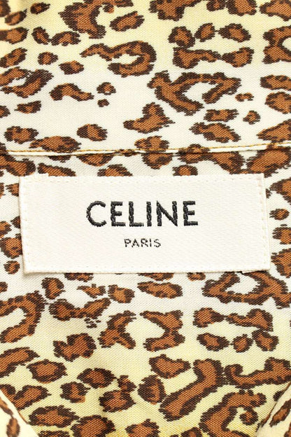 CELINE Leopard Print Rayon Short Sleeve Shirt Brown Size XXL