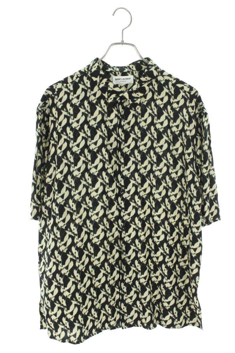 Saint Laurent Paris All-Over Print Rayon Silk Short Sleeve Shirt Size XS