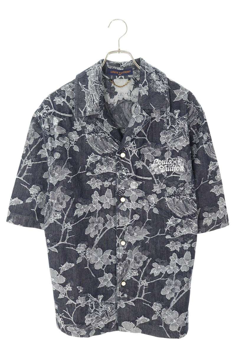 LOUISVUITTON Logo Floral Denim SS Shirt Blue Size M