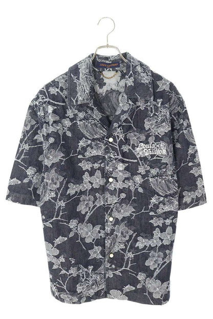 LOUISVUITTON Logo Floral Denim SS Shirt Blue Size M